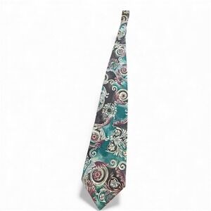 Mallory & Church London 100% Silk Necktie Paisley Baroque‎ Pattern Blue Teal Men